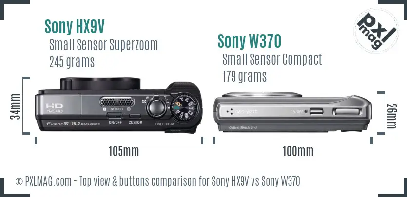 Sony HX9V vs Sony W370 top view buttons comparison