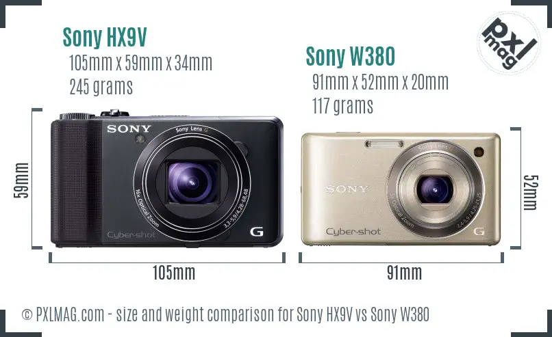 Sony HX9V vs Sony W380 size comparison