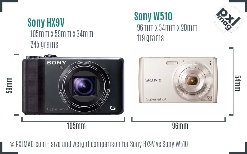 Sony HX9V vs Sony W510 size comparison