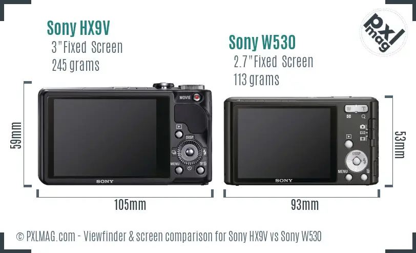 Sony HX9V vs Sony W530 Screen and Viewfinder comparison