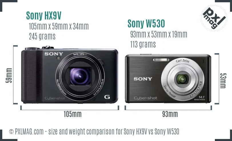 Sony HX9V vs Sony W530 size comparison