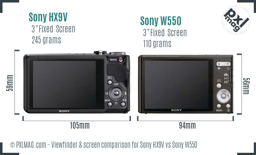 Sony HX9V vs Sony W550 Screen and Viewfinder comparison
