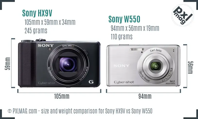 Sony HX9V vs Sony W550 size comparison