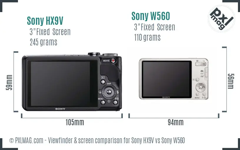 Sony HX9V vs Sony W560 Screen and Viewfinder comparison