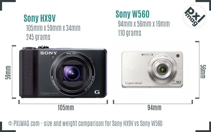 Sony HX9V vs Sony W560 size comparison