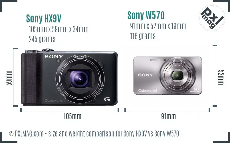 Sony HX9V vs Sony W570 size comparison