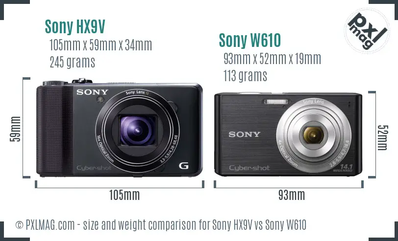 Sony HX9V vs Sony W610 size comparison