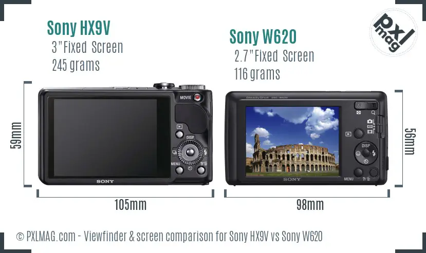 Sony HX9V vs Sony W620 Screen and Viewfinder comparison