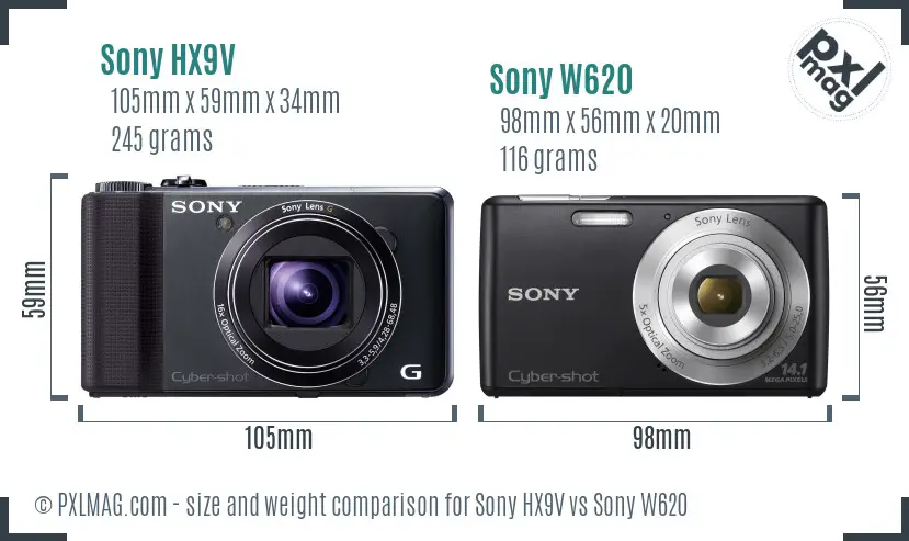 Sony HX9V vs Sony W620 size comparison