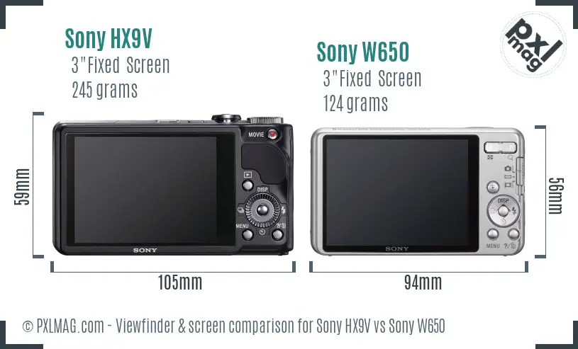 Sony HX9V vs Sony W650 Screen and Viewfinder comparison