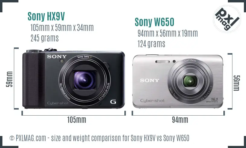 Sony HX9V vs Sony W650 size comparison