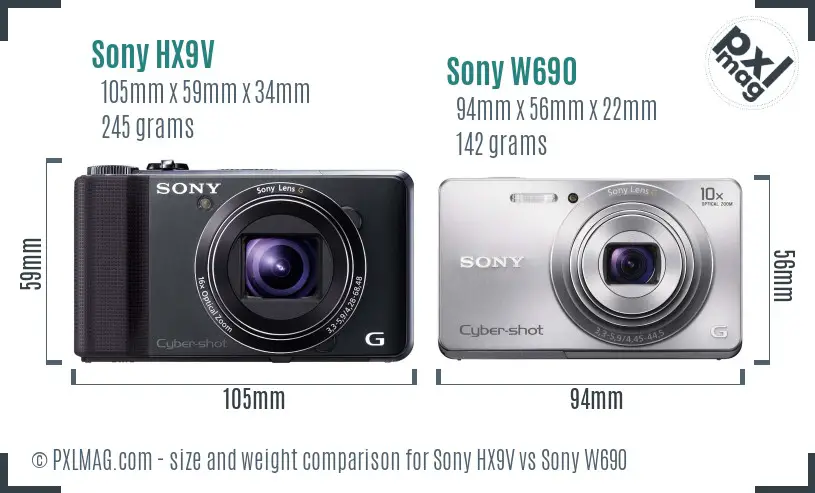 Sony HX9V vs Sony W690 size comparison