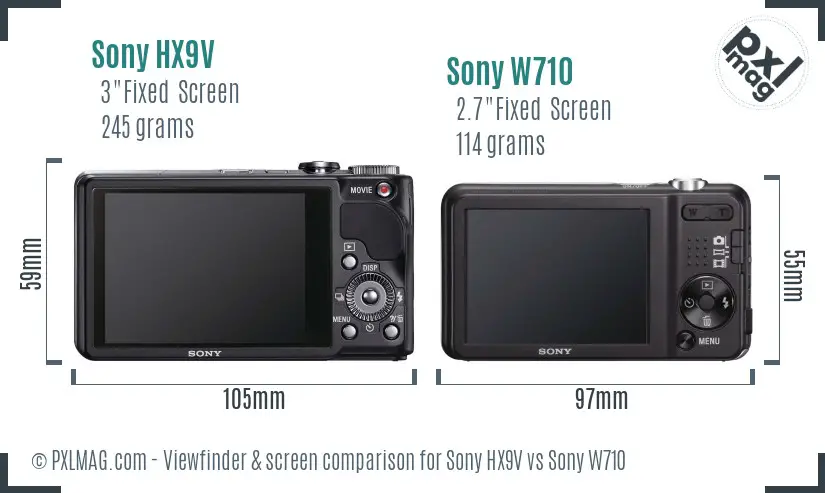 Sony HX9V vs Sony W710 Screen and Viewfinder comparison