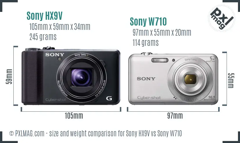 Sony HX9V vs Sony W710 size comparison