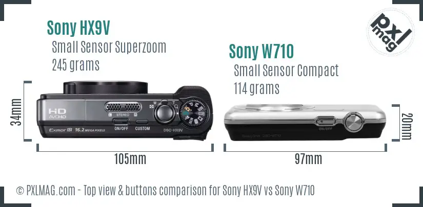 Sony HX9V vs Sony W710 top view buttons comparison