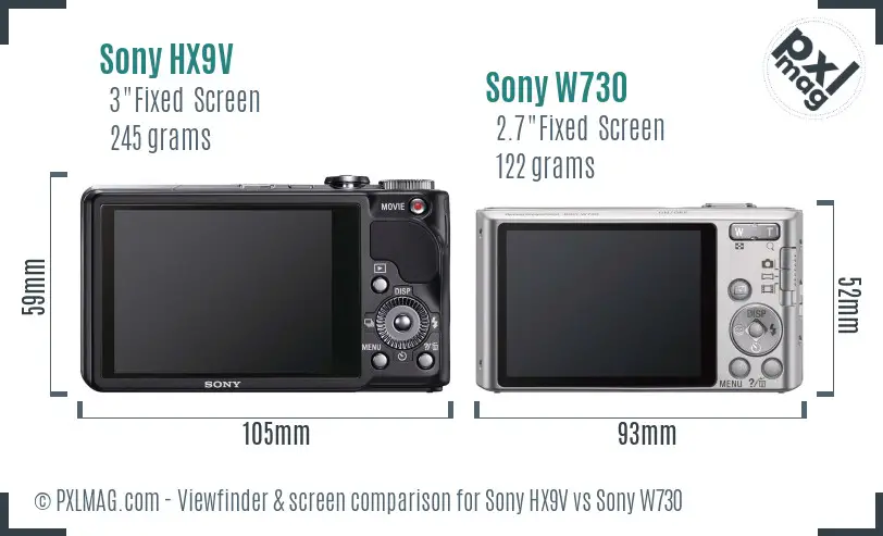 Sony HX9V vs Sony W730 Screen and Viewfinder comparison