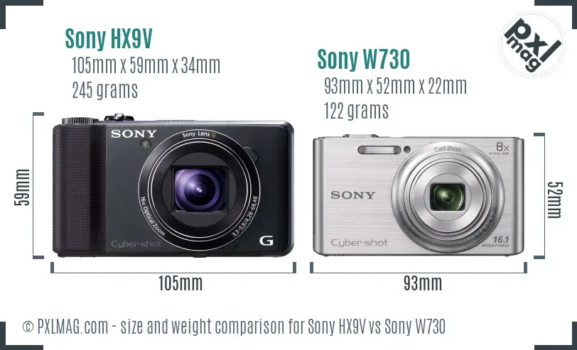 Sony HX9V vs Sony W730 size comparison