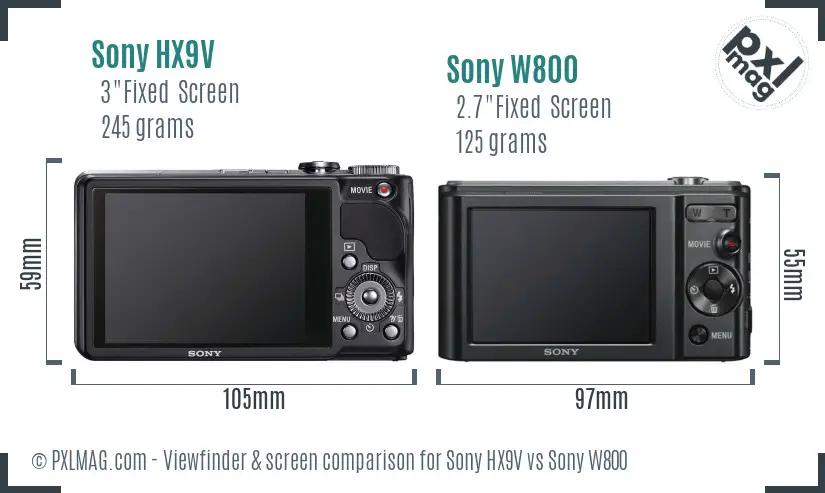 Sony HX9V vs Sony W800 Screen and Viewfinder comparison