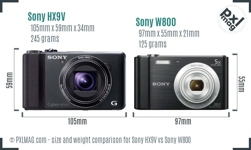 Sony HX9V vs Sony W800 size comparison