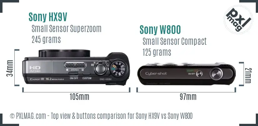 Sony HX9V vs Sony W800 top view buttons comparison