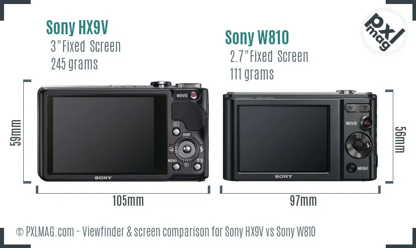 Sony HX9V vs Sony W810 Screen and Viewfinder comparison