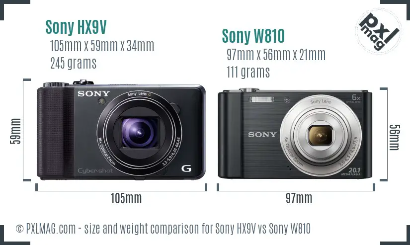 Sony HX9V vs Sony W810 size comparison