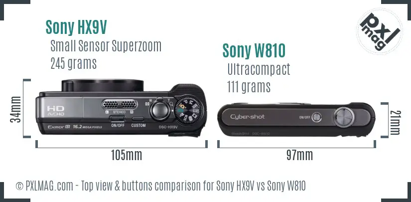 Sony HX9V vs Sony W810 top view buttons comparison