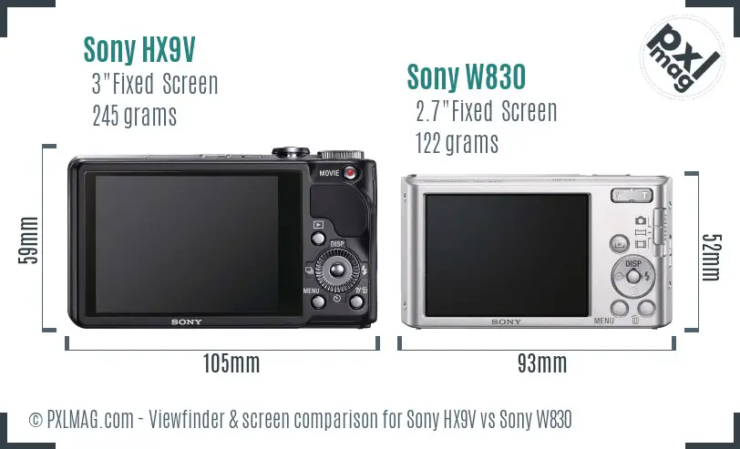 Sony HX9V vs Sony W830 Screen and Viewfinder comparison