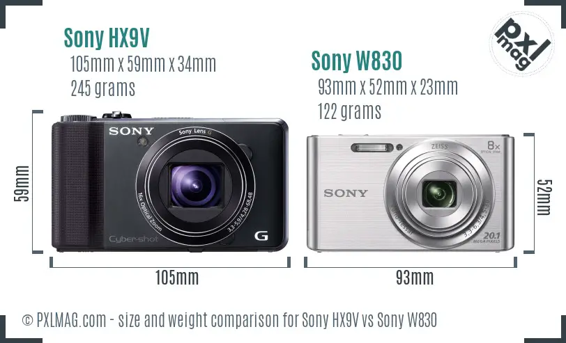 Sony HX9V vs Sony W830 size comparison