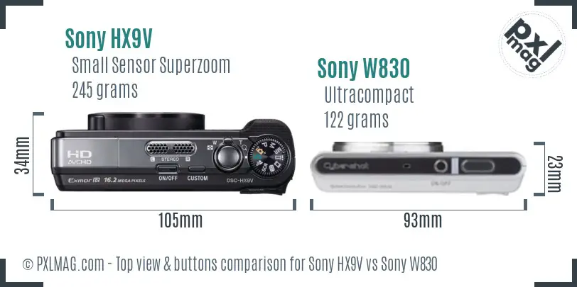 Sony HX9V vs Sony W830 top view buttons comparison
