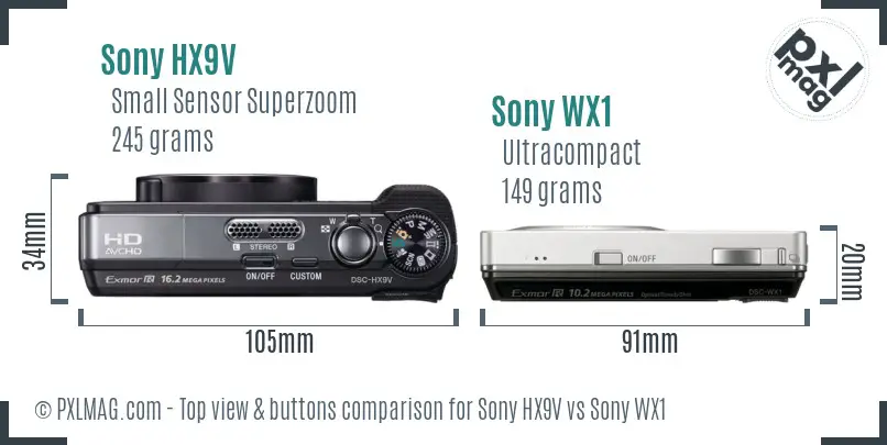 Sony HX9V vs Sony WX1 top view buttons comparison