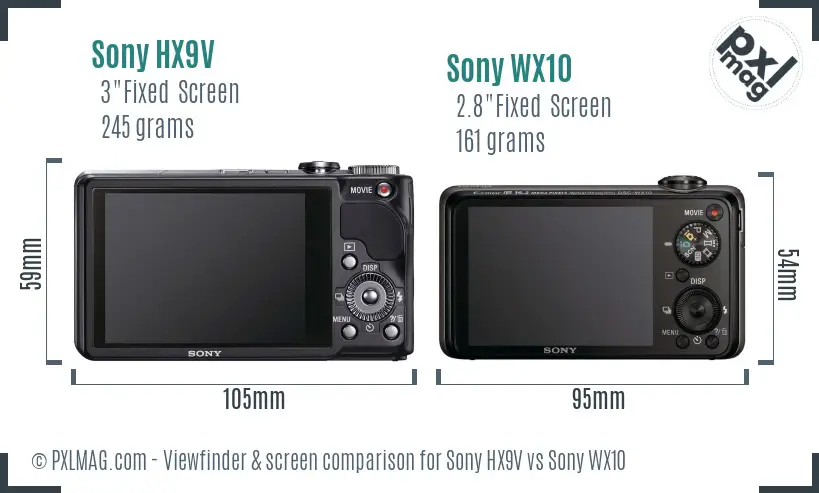 Sony HX9V vs Sony WX10 Screen and Viewfinder comparison