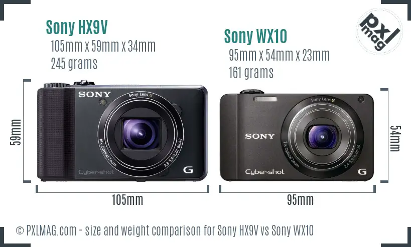 Sony HX9V vs Sony WX10 size comparison