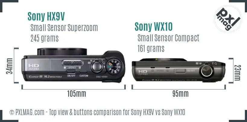 Sony HX9V vs Sony WX10 top view buttons comparison