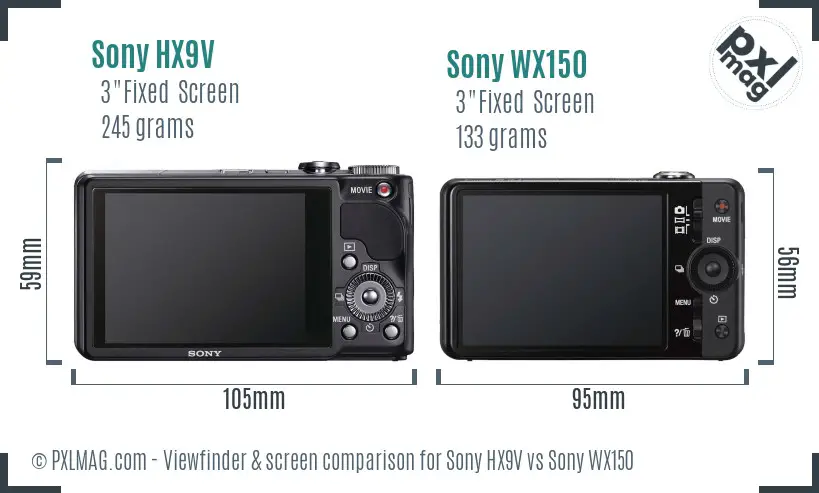 Sony HX9V vs Sony WX150 Screen and Viewfinder comparison