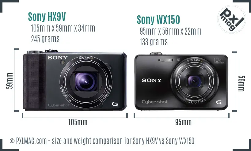 Sony HX9V vs Sony WX150 size comparison