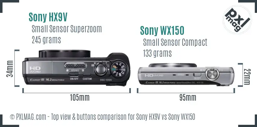 Sony HX9V vs Sony WX150 top view buttons comparison
