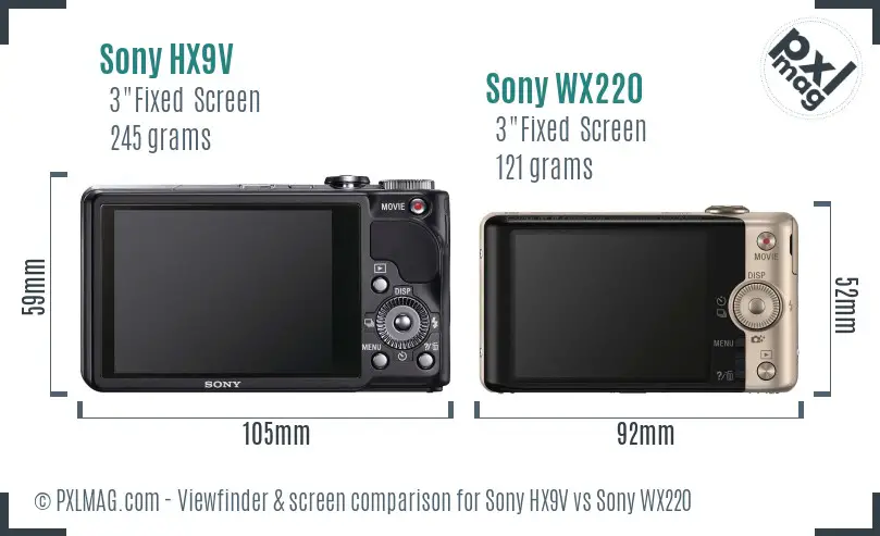 Sony HX9V vs Sony WX220 Screen and Viewfinder comparison