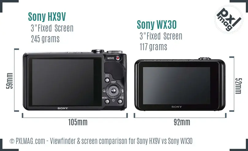 Sony HX9V vs Sony WX30 Screen and Viewfinder comparison