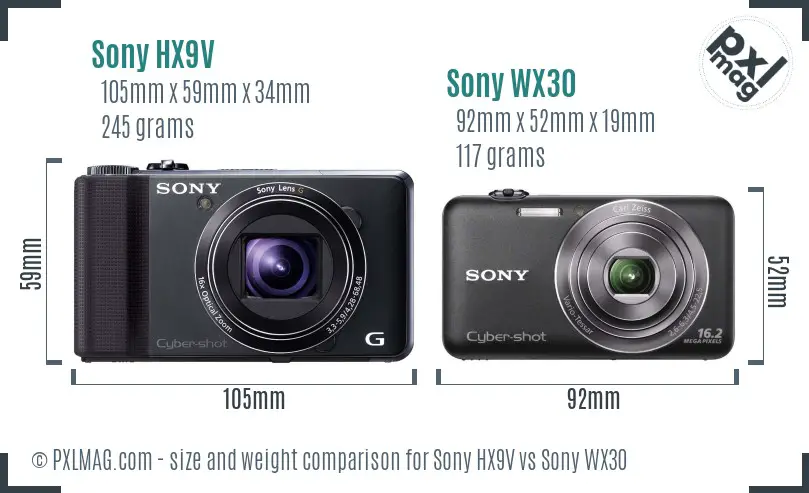 Sony HX9V vs Sony WX30 size comparison