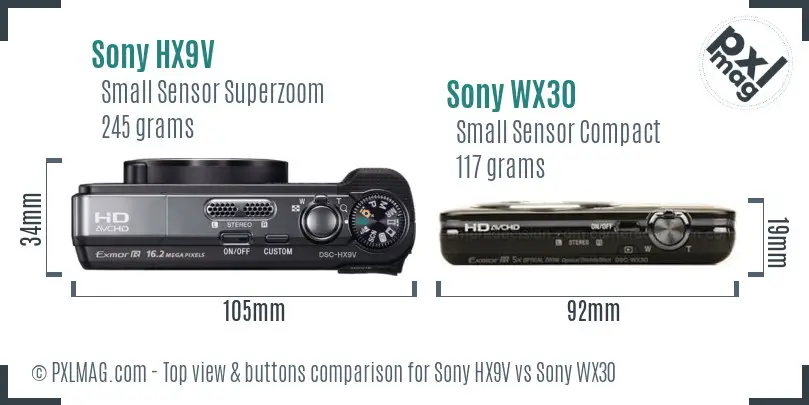 Sony HX9V vs Sony WX30 top view buttons comparison