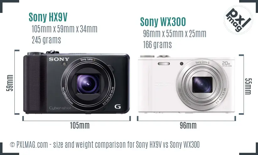 Sony HX9V vs Sony WX300 size comparison