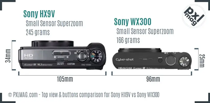 Sony HX9V vs Sony WX300 top view buttons comparison