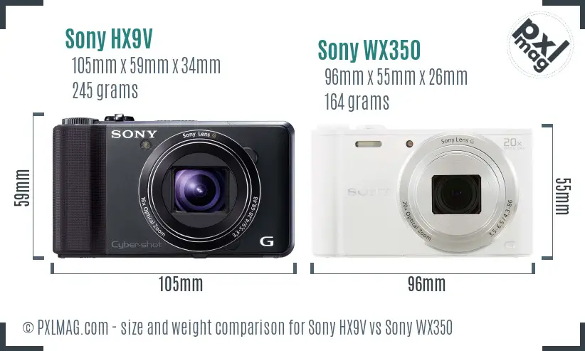 Sony HX9V vs Sony WX350 size comparison