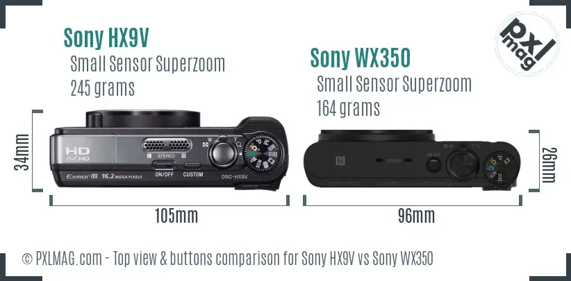 Sony HX9V vs Sony WX350 top view buttons comparison