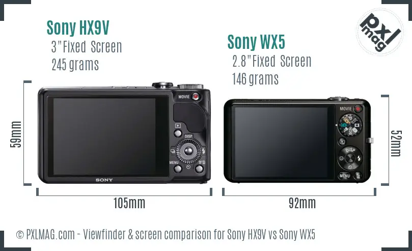 Sony HX9V vs Sony WX5 Screen and Viewfinder comparison