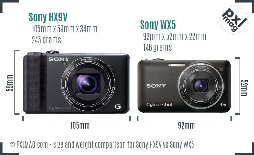 Sony HX9V vs Sony WX5 size comparison