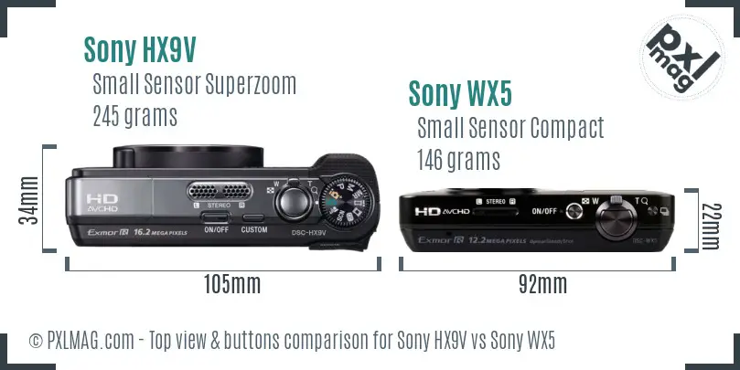 Sony HX9V vs Sony WX5 top view buttons comparison