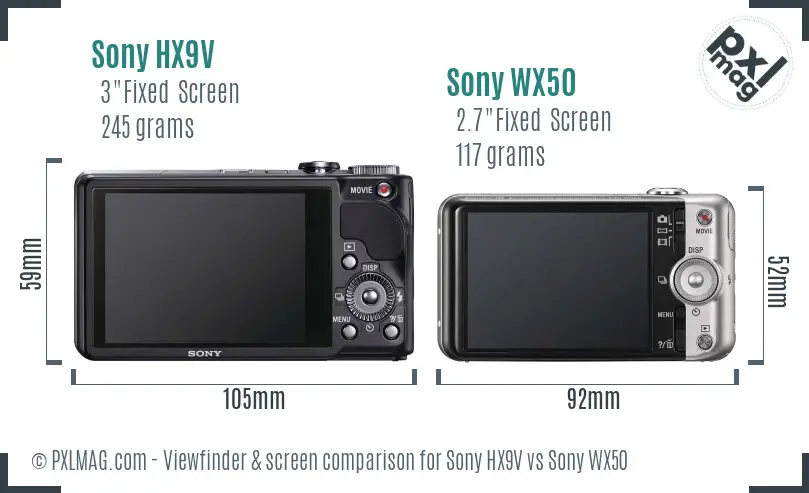 Sony HX9V vs Sony WX50 Screen and Viewfinder comparison