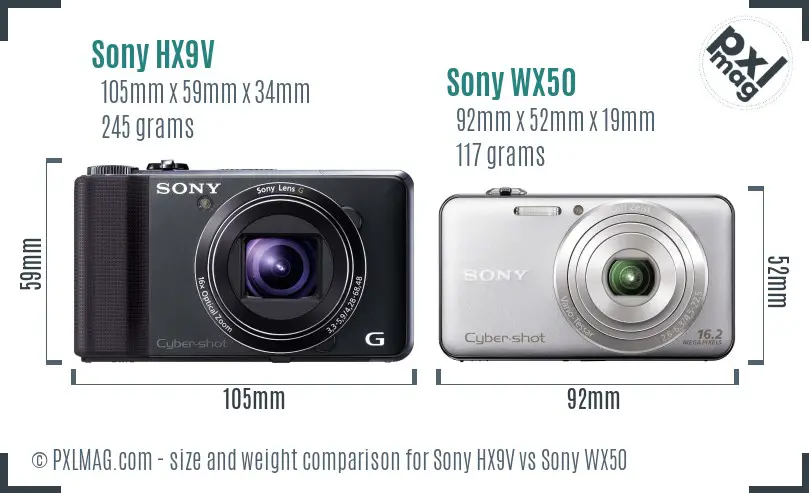 Sony HX9V vs Sony WX50 size comparison